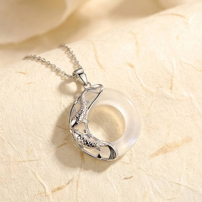 Natural White Jade Koi Lucky Necklace