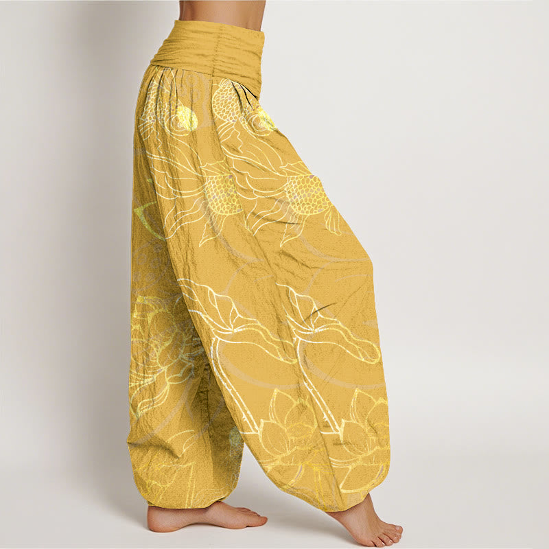 AuraVeya Pure Cotton Lotus Leaf Koi Fish Women's Elastic Waist Harem Pants - image 13