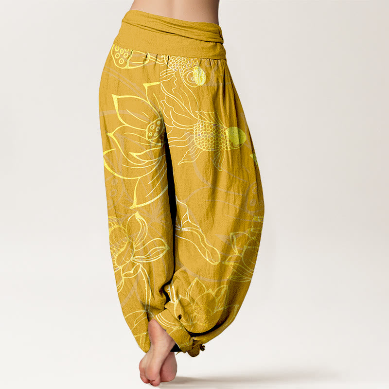AuraVeya Pure Cotton Lotus Leaf Koi Fish Women's Elastic Waist Harem Pants - image 12