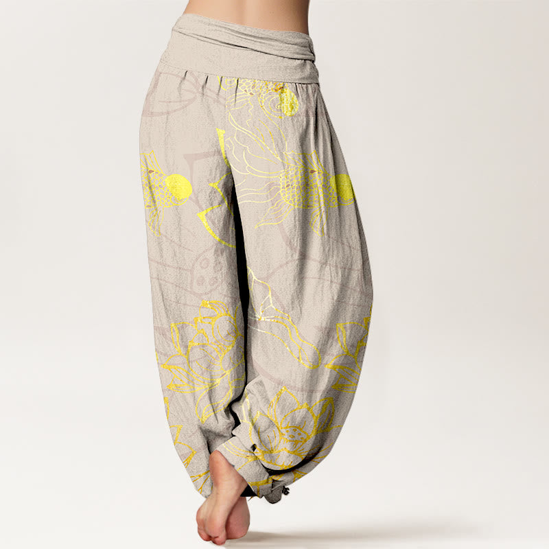 AuraVeya Pure Cotton Lotus Leaf Koi Fish Women's Elastic Waist Harem Pants - image 9