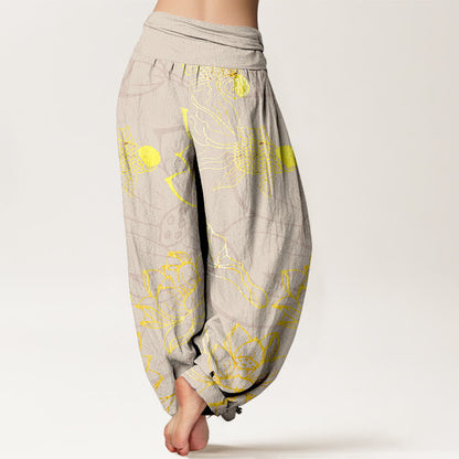 AuraVeya Pure Cotton Lotus Leaf Koi Fish Women's Elastic Waist Harem Pants - image 9