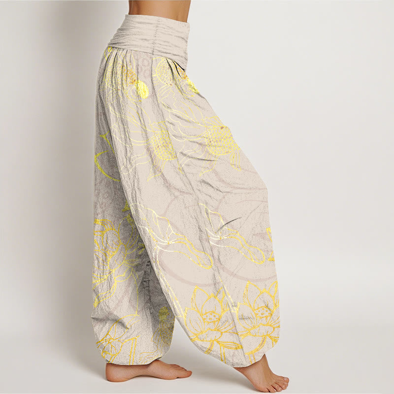 AuraVeya Pure Cotton Lotus Leaf Koi Fish Women's Elastic Waist Harem Pants - image 10