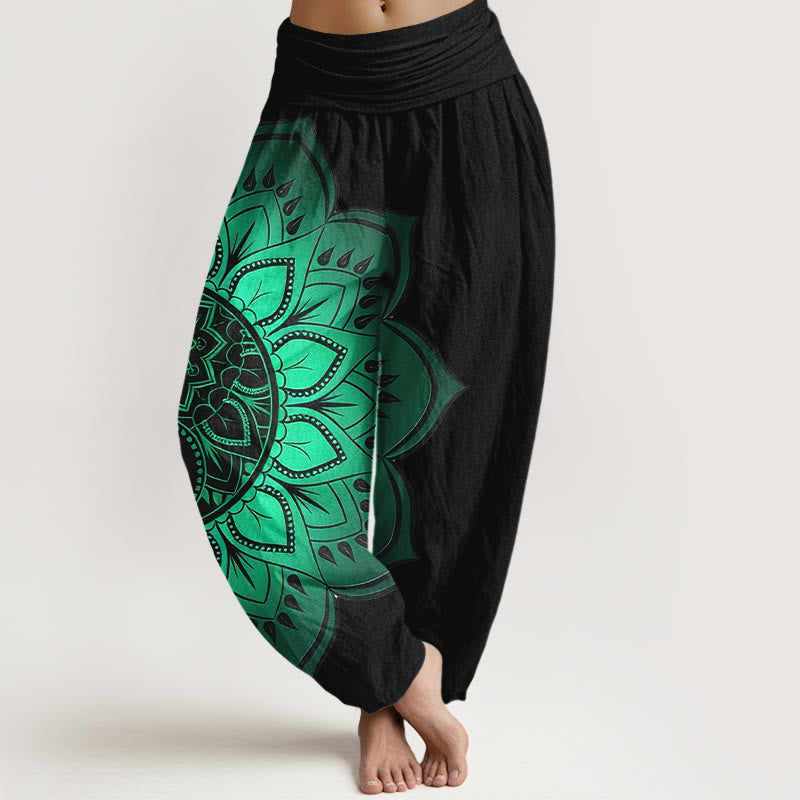 AuraVeya Cotton Symmetrical Mandala Pattern Women's Elastic Waist Harem Pants - Black - US16，UK/AU20，EU48 (3XL) - image 0