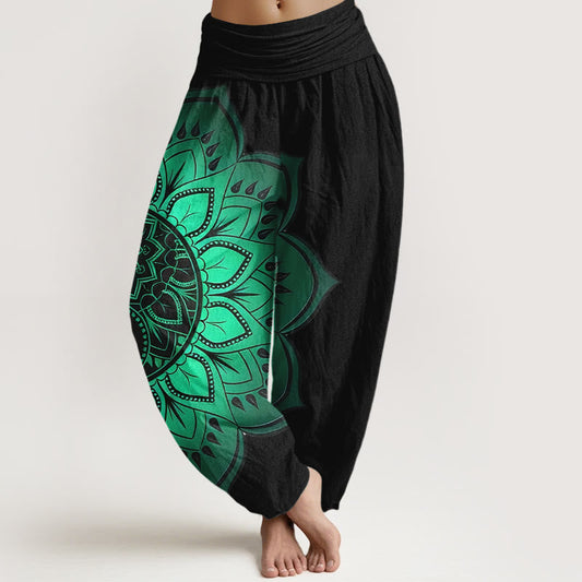AuraVeya Cotton Symmetrical Mandala Pattern Women's Elastic Waist Harem Pants - Black - US16，UK/AU20，EU48 (3XL) - image 0