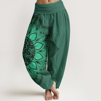 AuraVeya Cotton Symmetrical Mandala Pattern Women's Elastic Waist Harem Pants - SeaGreen - US16，UK/AU20，EU48 (3XL) - image 8
