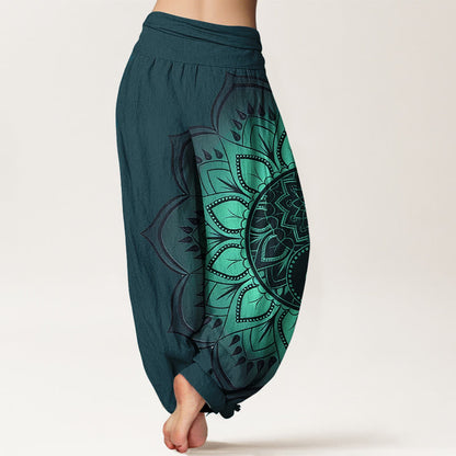 AuraVeya Cotton Symmetrical Mandala Pattern Women's Elastic Waist Harem Pants - image 6