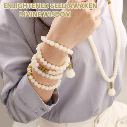 AuraVeya White Jade Bodhi Lotus Mala Harmony Necklace Bracelet Bracelet BS 15
