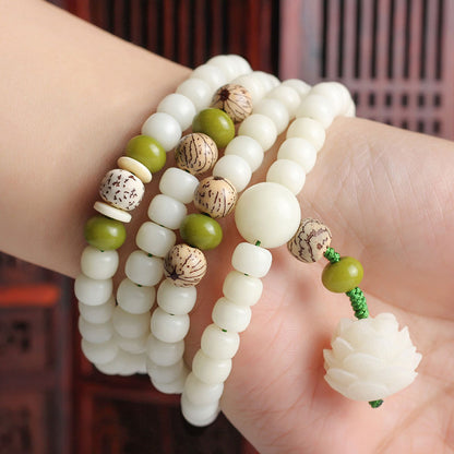 AuraVeya White Jade Bodhi Lotus Mala Harmony Necklace Bracelet Bracelet BS 4