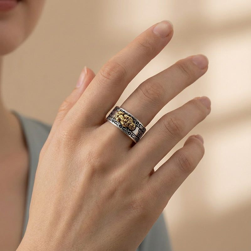Sterling Silver Pixiu Ring — Wealth Attraction & Prosperity Guard