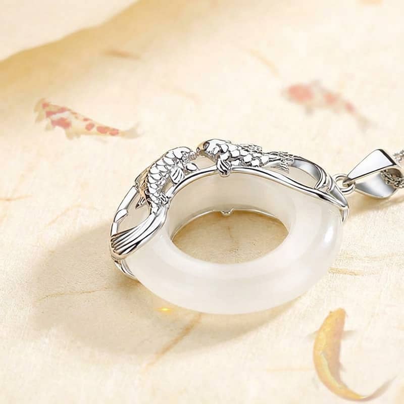Natural White Jade Koi Lucky Necklace