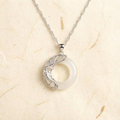 Natural White Jade Koi Lucky Necklace