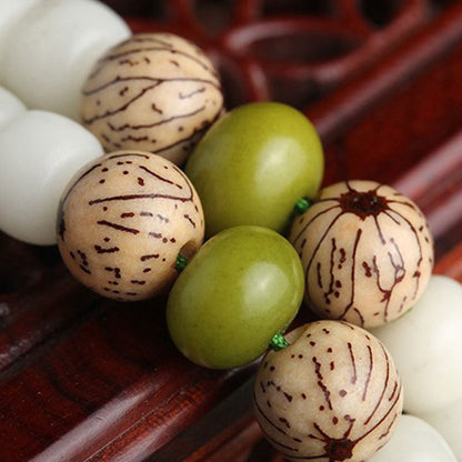AuraVeya White Jade Bodhi Lotus Mala Harmony Necklace Bracelet Bracelet BS 11