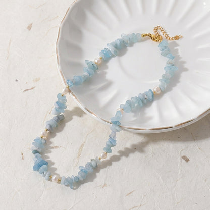 Serene Aura Natural Aquamarine & Pearl Healing Set