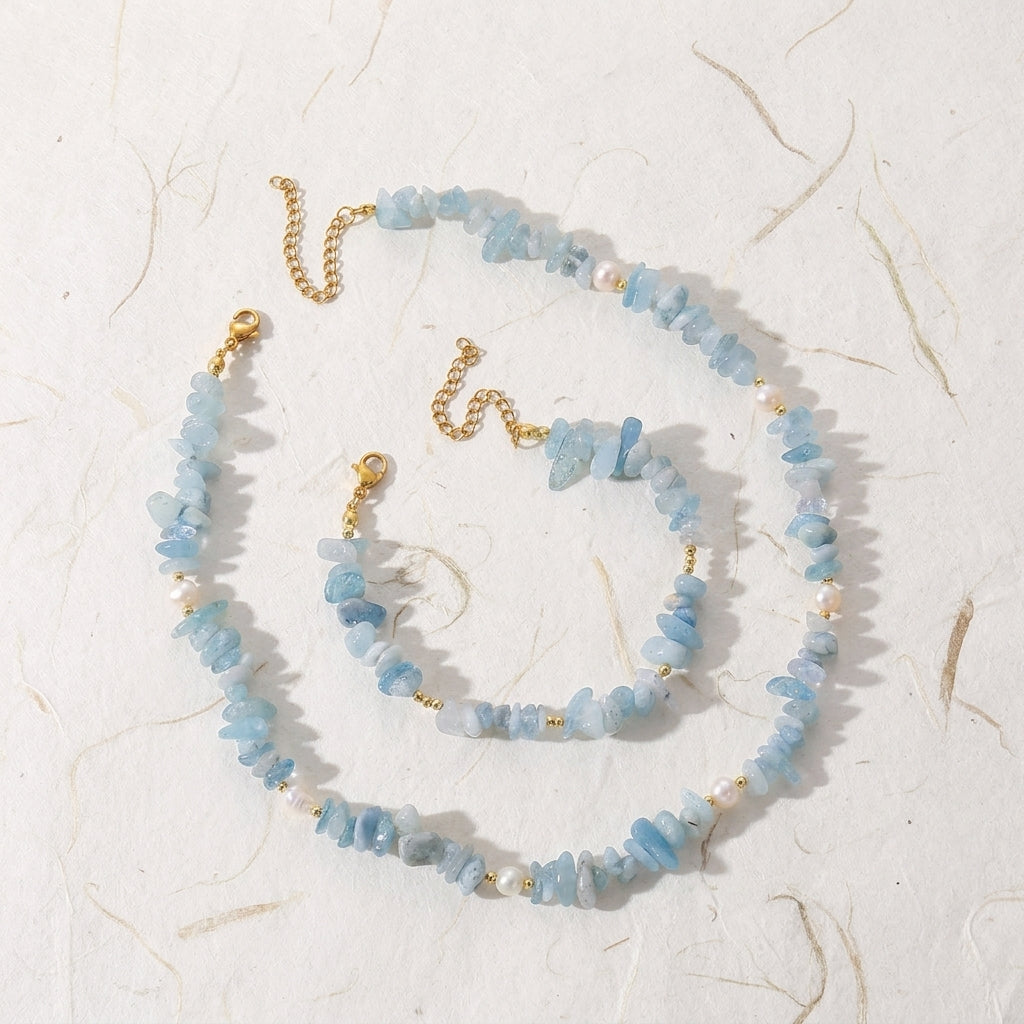 Serene Aura Natural Aquamarine & Pearl Healing Set