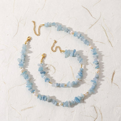 Serene Aura Natural Aquamarine & Pearl Healing Set