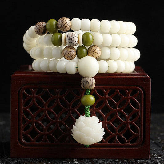 AuraVeya White Jade Bodhi Lotus Mala Harmony Necklace Bracelet Bracelet BS main