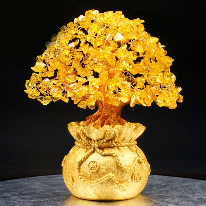 AuraVeya Natural Citrine Money Tree Gemstone Ornament - Feng Shui for Prosperity