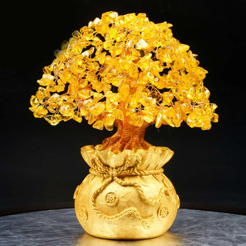 AuraVeya Natural Citrine Money Tree Gemstone Ornament - Feng Shui for Prosperity
