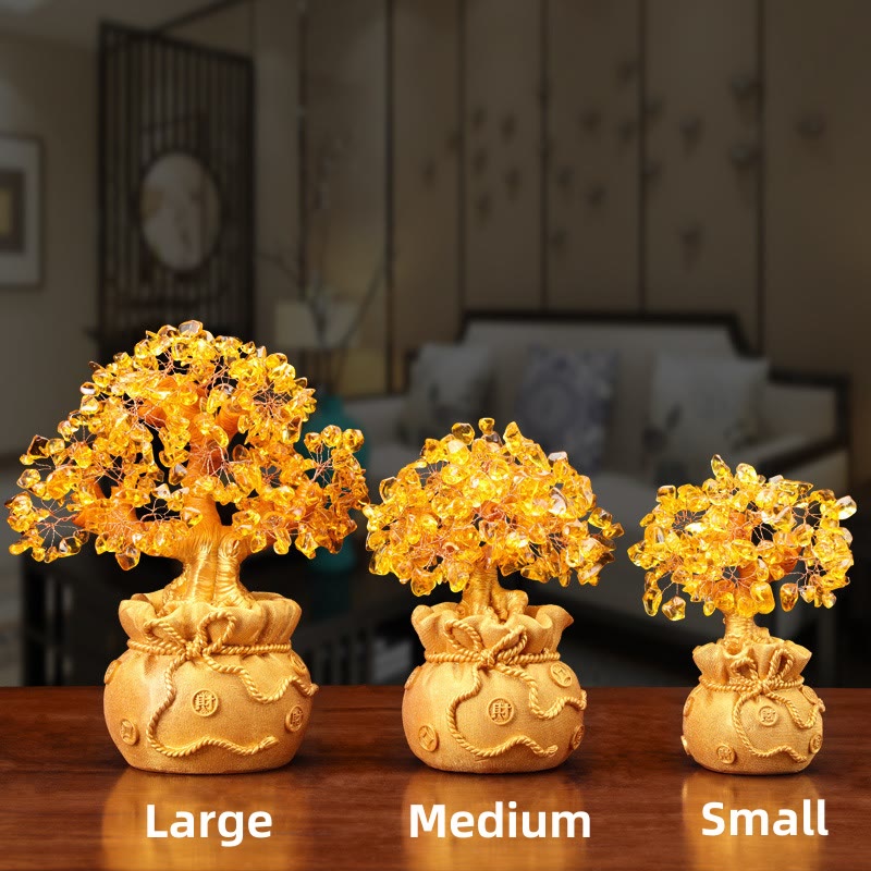 AuraVeya Natural Citrine Money Tree Gemstone Ornament - Feng Shui for Prosperity