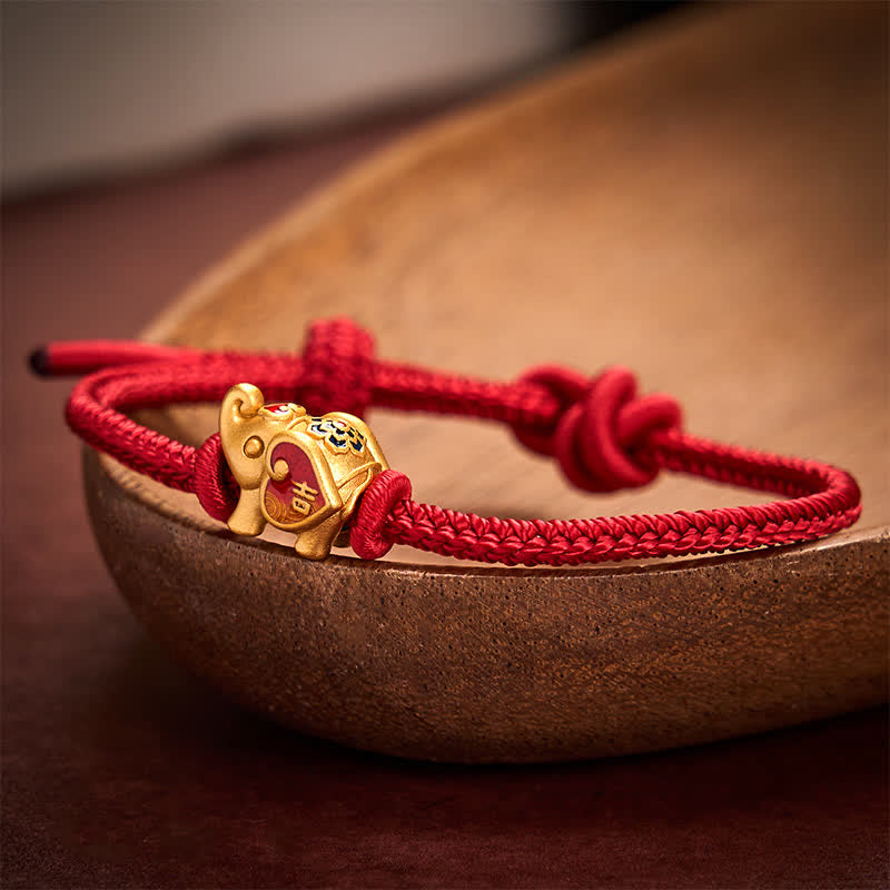 AuraVeya Handmade Red String Elephant Love Heart Protection Braided Adjustable Bracelet
