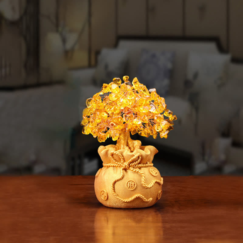 AuraVeya Natural Citrine Money Tree Gemstone Ornament - Feng Shui for Prosperity