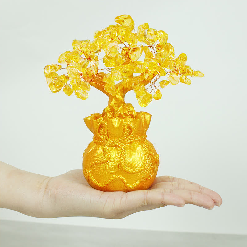 AuraVeya Natural Citrine Money Tree Gemstone Ornament - Feng Shui for Prosperity