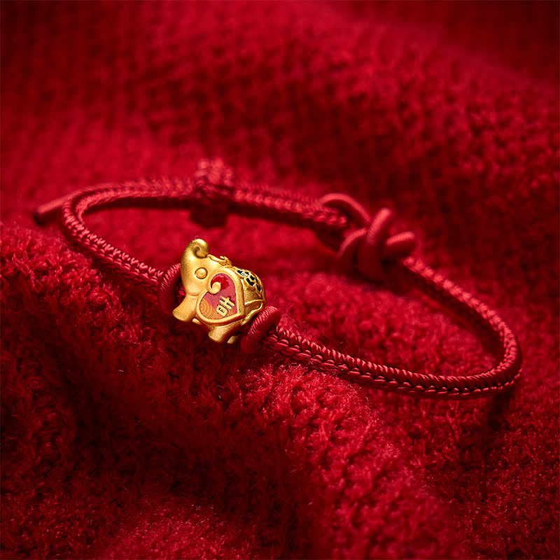 AuraVeya Handmade Red String Elephant Love Heart Protection Braided Adjustable Bracelet