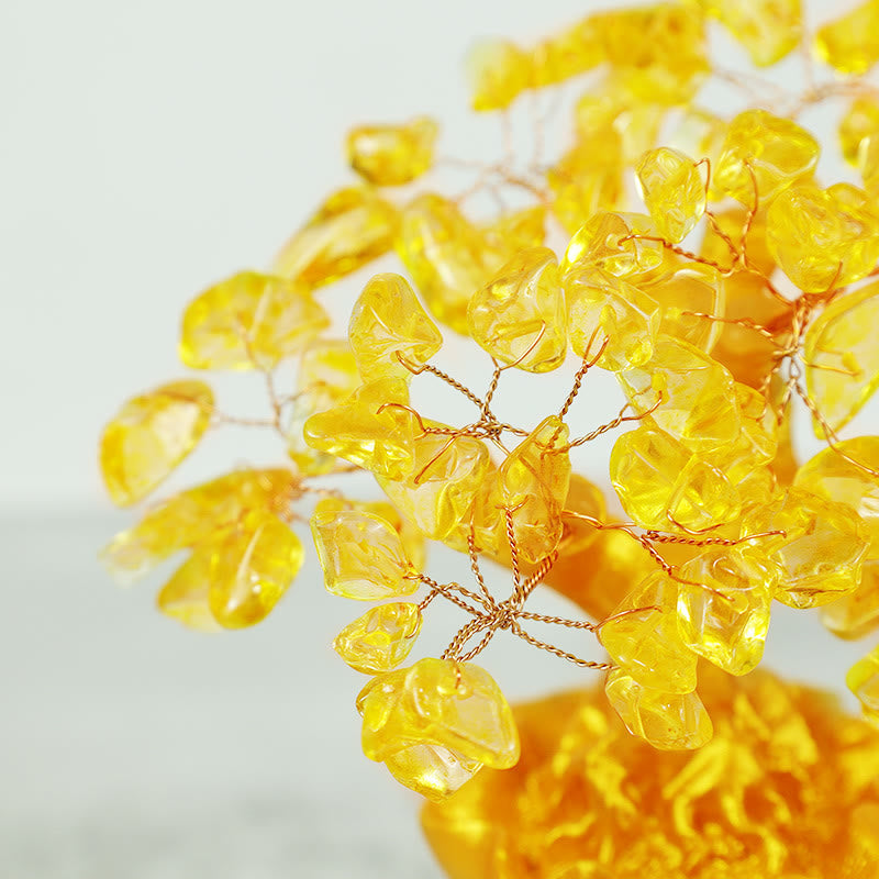 AuraVeya Natural Citrine Money Tree Gemstone Ornament - Feng Shui for Prosperity