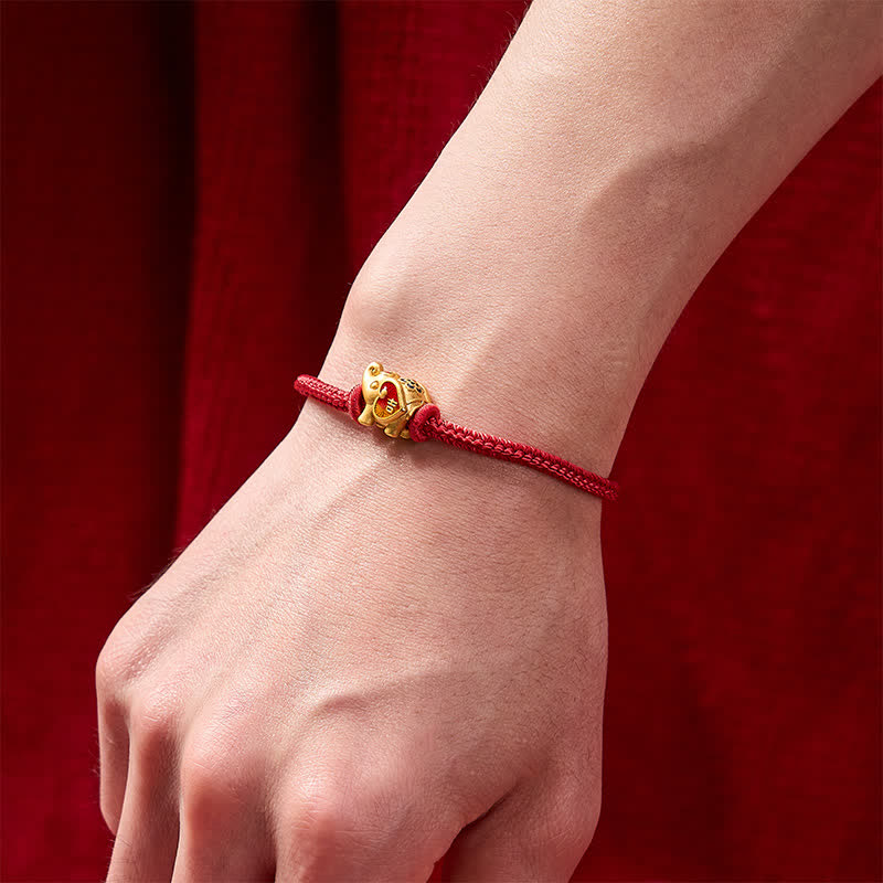 AuraVeya Handmade Red String Elephant Love Heart Protection Braided Adjustable Bracelet