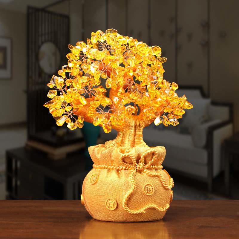 AuraVeya Natural Citrine Money Tree Gemstone Ornament - Feng Shui for Prosperity