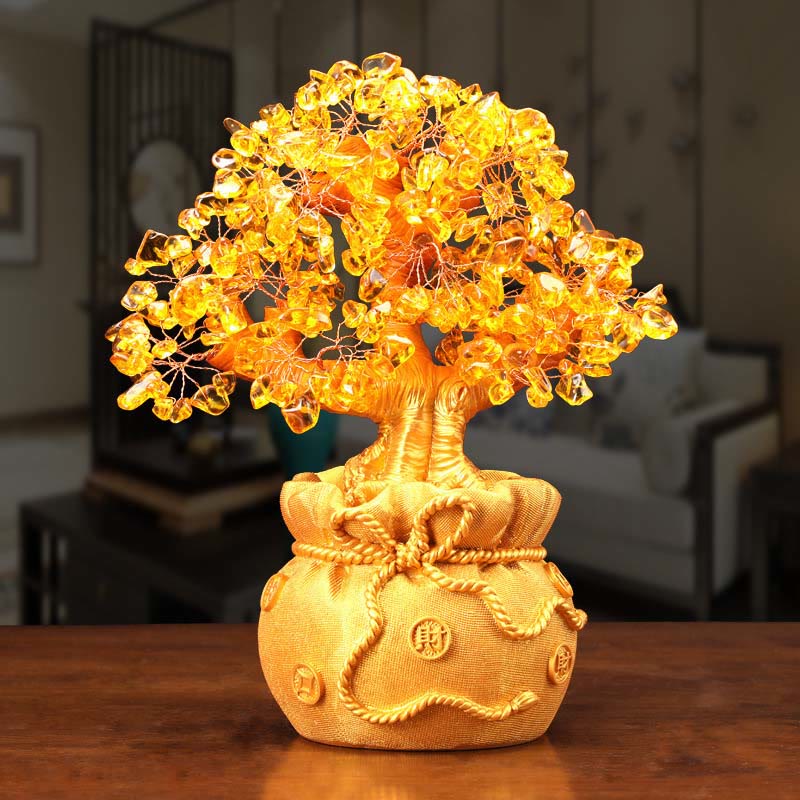 AuraVeya Natural Citrine Money Tree Gemstone Ornament - Feng Shui for Prosperity