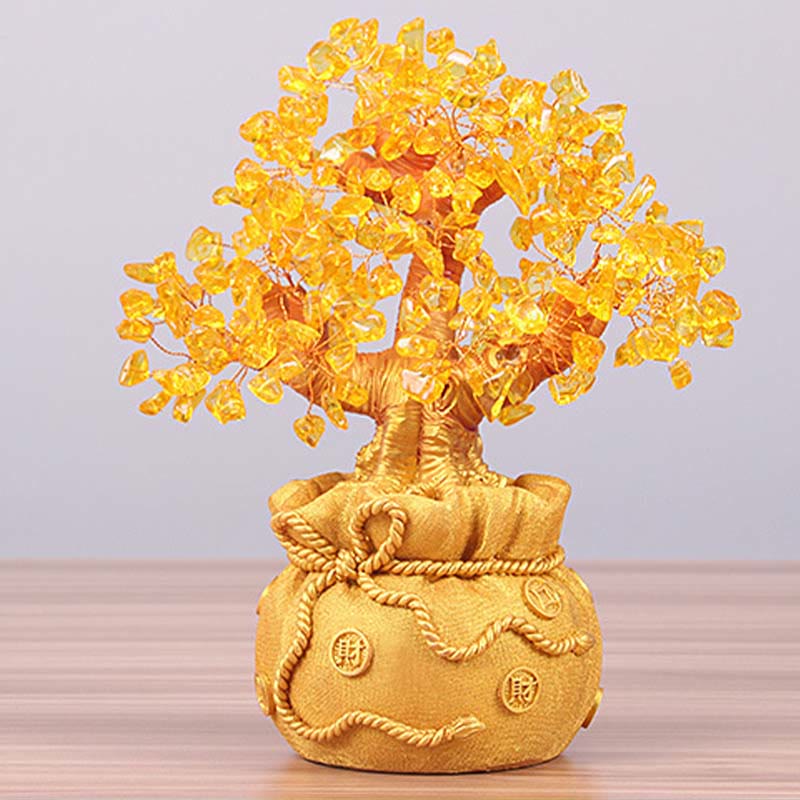 AuraVeya Natural Citrine Money Tree Gemstone Ornament - Feng Shui for Prosperity