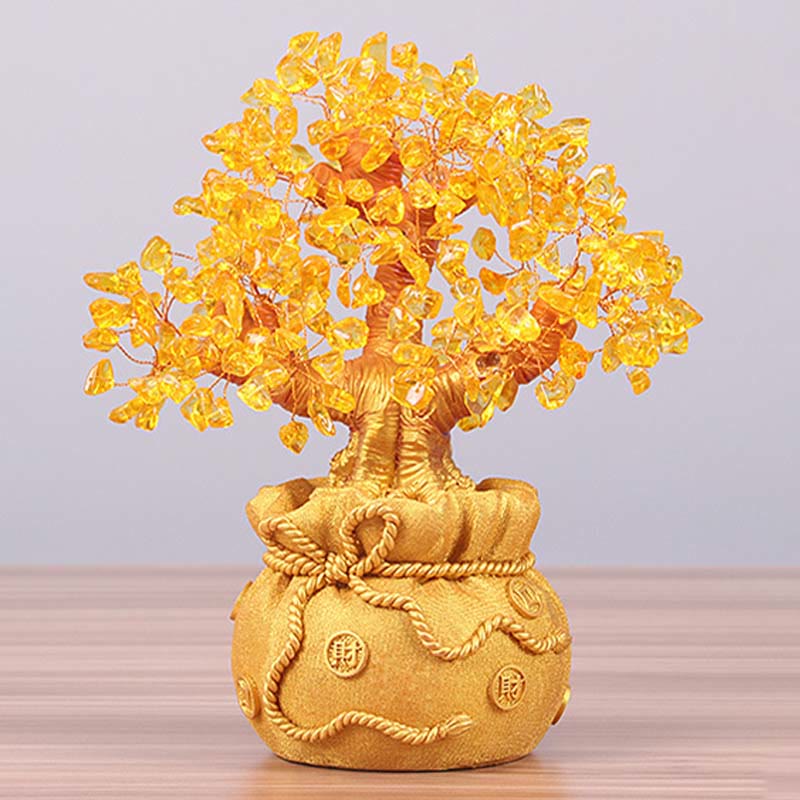 AuraVeya Natural Citrine Money Tree Gemstone Ornament - Feng Shui for Prosperity