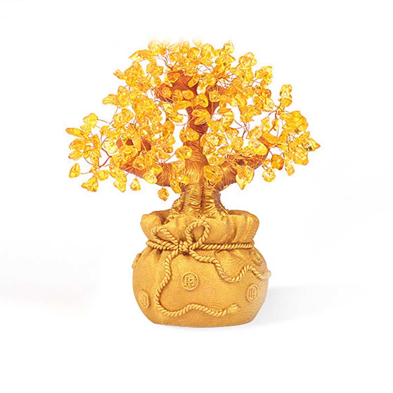 AuraVeya Natural Citrine Money Tree Gemstone Ornament - Feng Shui for Prosperity