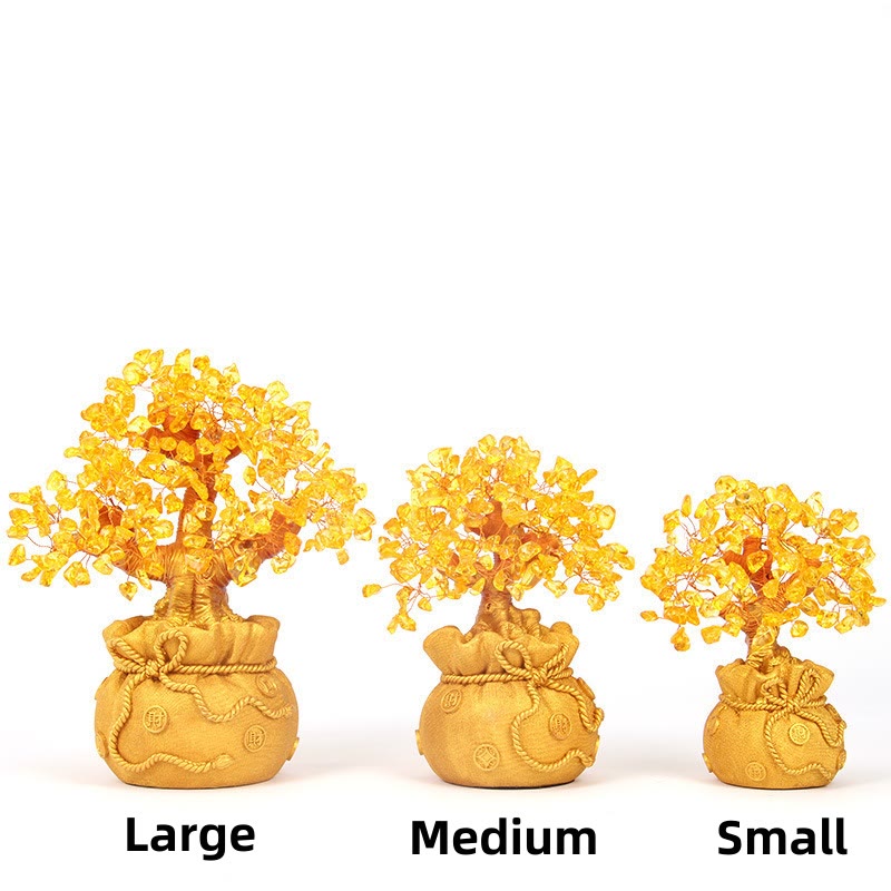 AuraVeya Natural Citrine Money Tree Gemstone Ornament - Feng Shui for Prosperity