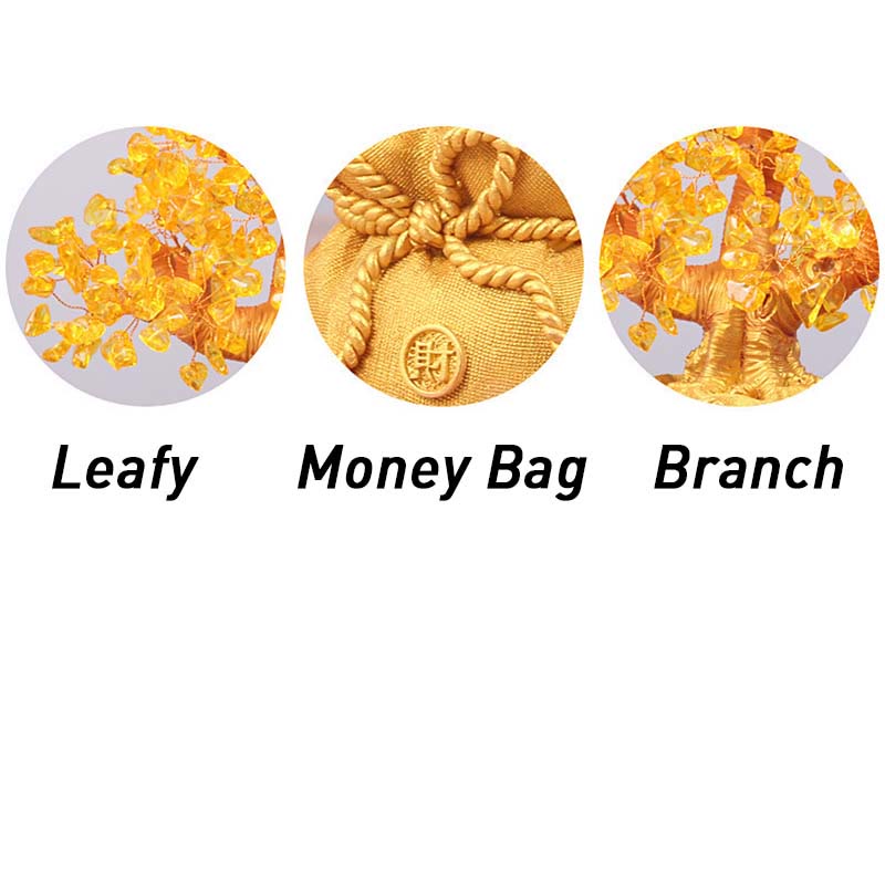 AuraVeya Natural Citrine Money Tree Gemstone Ornament - Feng Shui for Prosperity