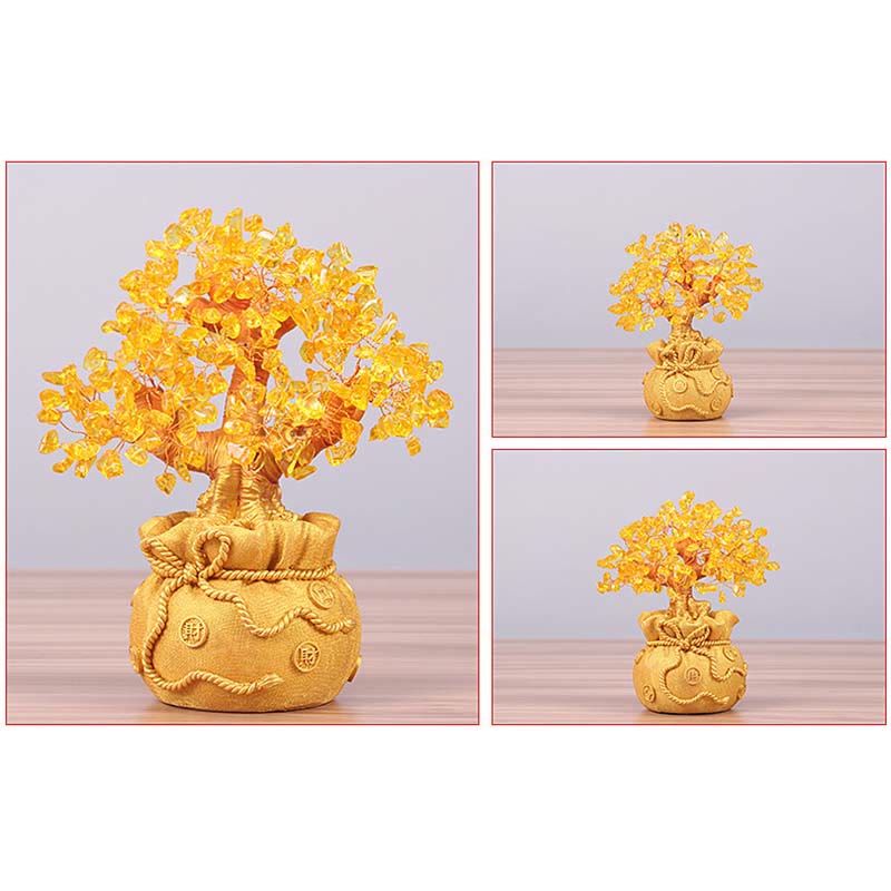 AuraVeya Natural Citrine Money Tree Gemstone Ornament - Feng Shui for Prosperity